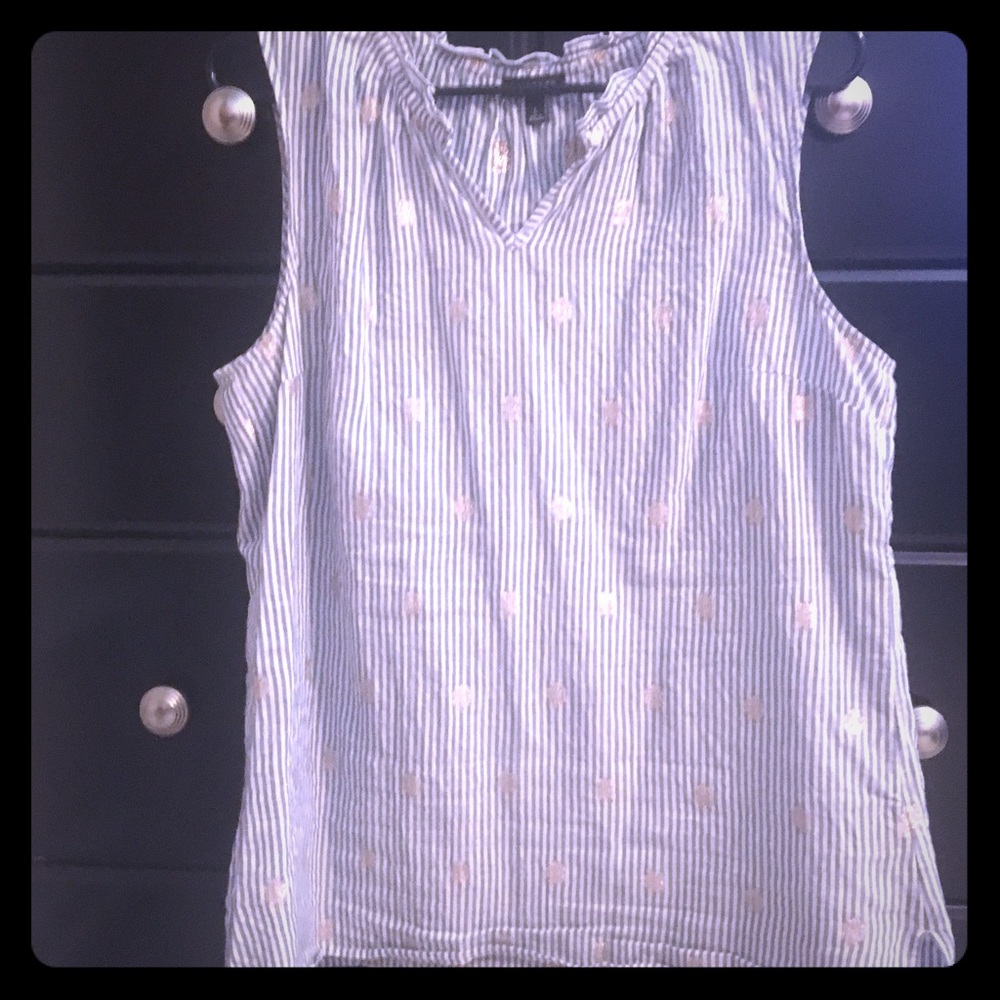 Sleeveless Talbots blue and white striped tank top
